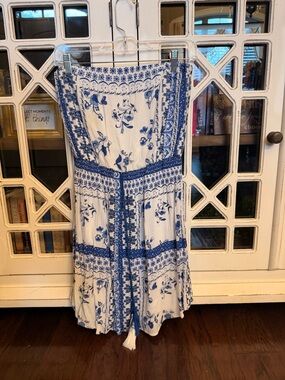 Strapless Blue & White Floral Sundress - Women's